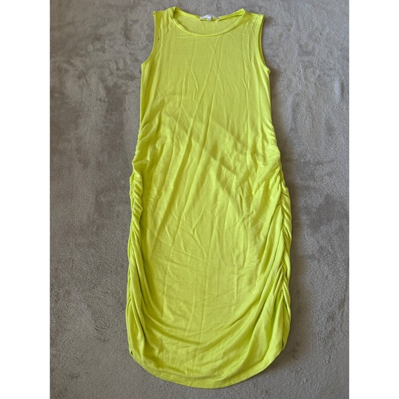 ANTISTAR Sz‎ Medium Bodycon Dress Ruched Sleeveless Casual Party Neon Yellow - Picture 1 of 7